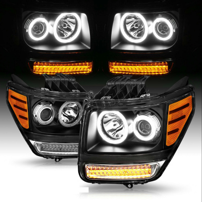 Dodge Nitro (07-) фары передние линзовые черные, со светящимися ободками и светодиодной подсветкой, комплект 2 шт.