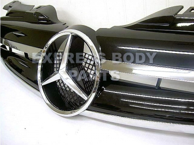 Mercedes SLK R170 (98-04) решетка радиатора 2 ламели, дизайн AMG, черная